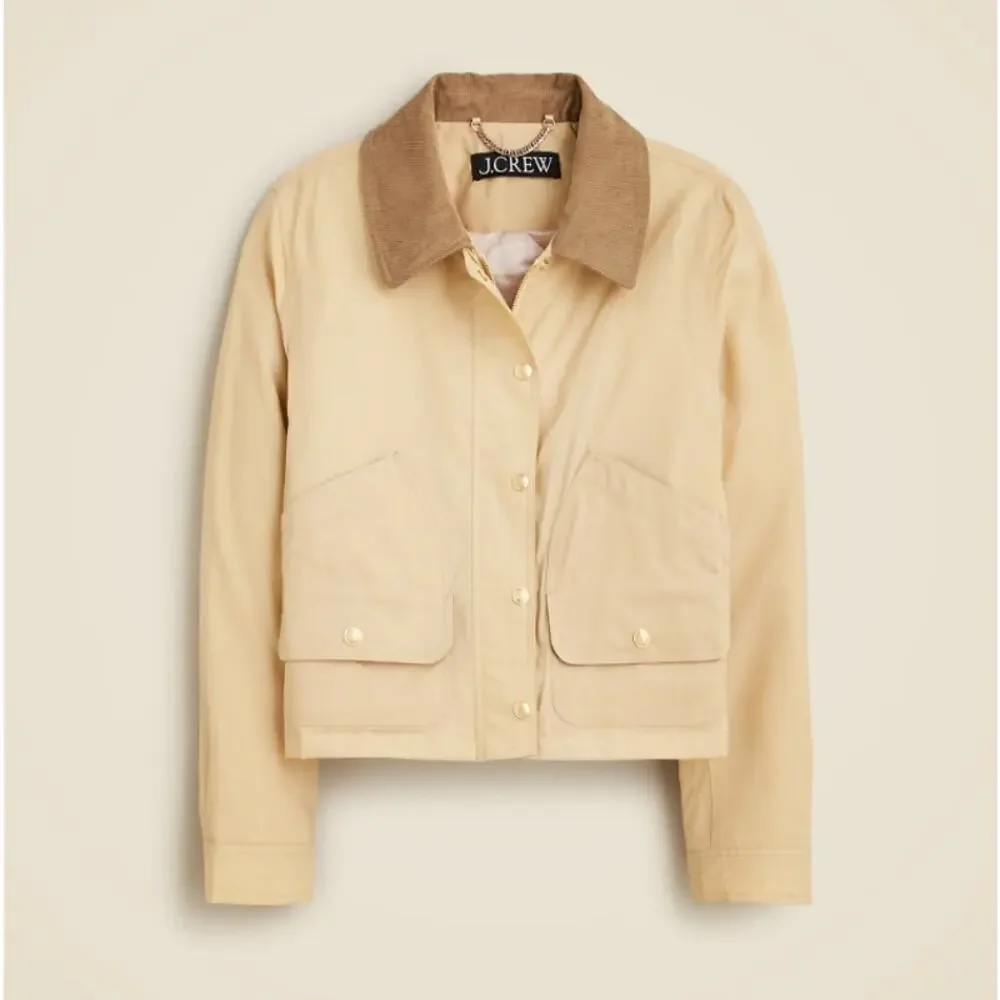 J.Crew Short Barn Jacket WMNS 2XL Coastal Khaki Ripstop Cotton Corduroy Collar